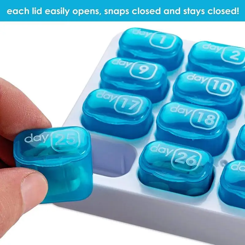 

Pill Organiser Box for One Month Portable Pill Box 31 Days Holder Folding Vitamin Medicine Health Care Pill Storage Cases