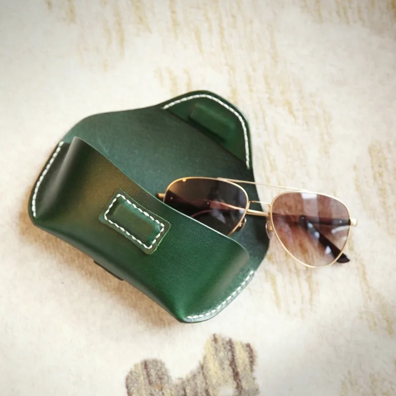 2019 New Japanese Style Genuine Leather Glasses Bag Retro Handmade Glasses Set Leather Solid Color Glasses Box Unisex Box