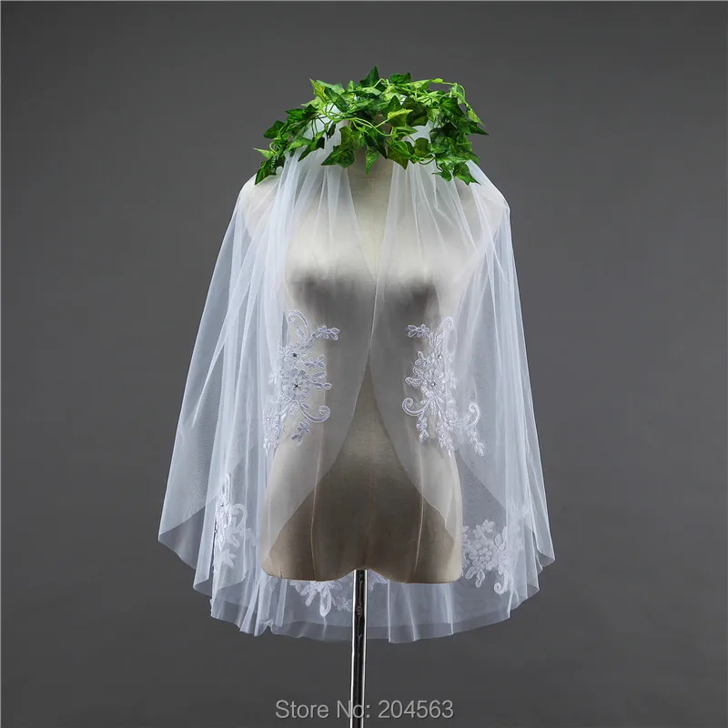 White or Ivory Two-Layer Elbow Length Wedding Veils Lace Tulle Veil for Bride with Comb and Crystals HL | Свадьбы и торжества