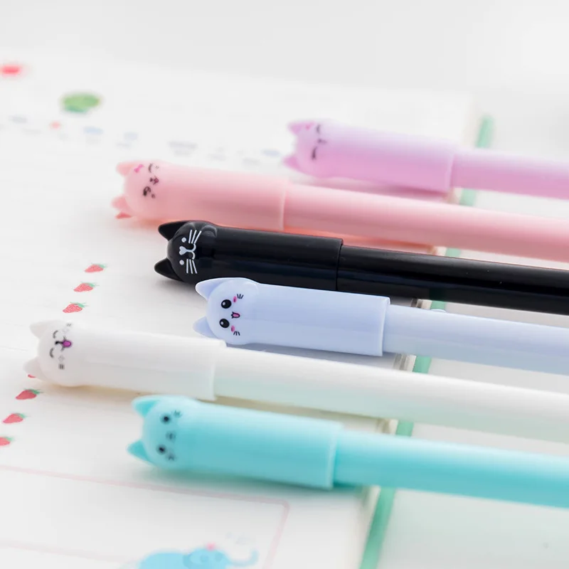 

1PC Cute Kawaii Black Ink Cat Gel Pen 0.5mm Cute Cartoon Plastic Gel Pens for Writing Office School Supplies Stationery Bts Tool