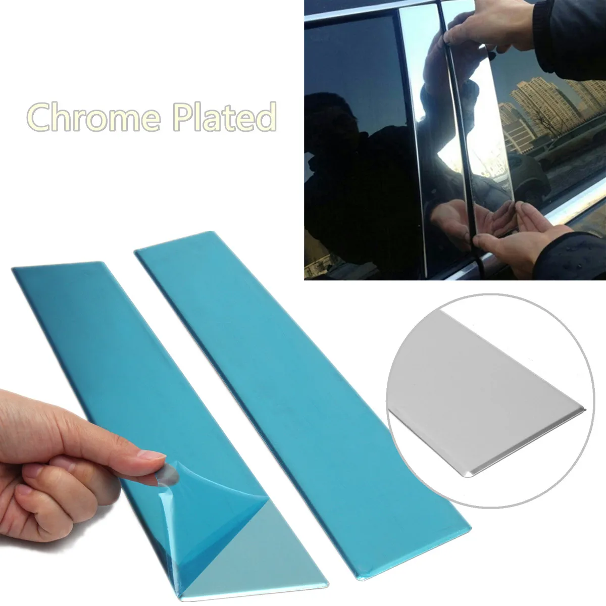 

6x Chrome Plated Door Pillar Mirror Covers Trim Tools Kit with Self-adhesive Double Side Tape For Chrysler 2005-10 300 300C