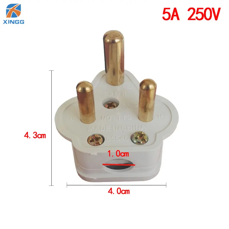 

South Africa Small Round 3 Pins AC Electrical Power Male Plug Rewireable Socket Outlet Adaptor Adapter Extension Cord Connector