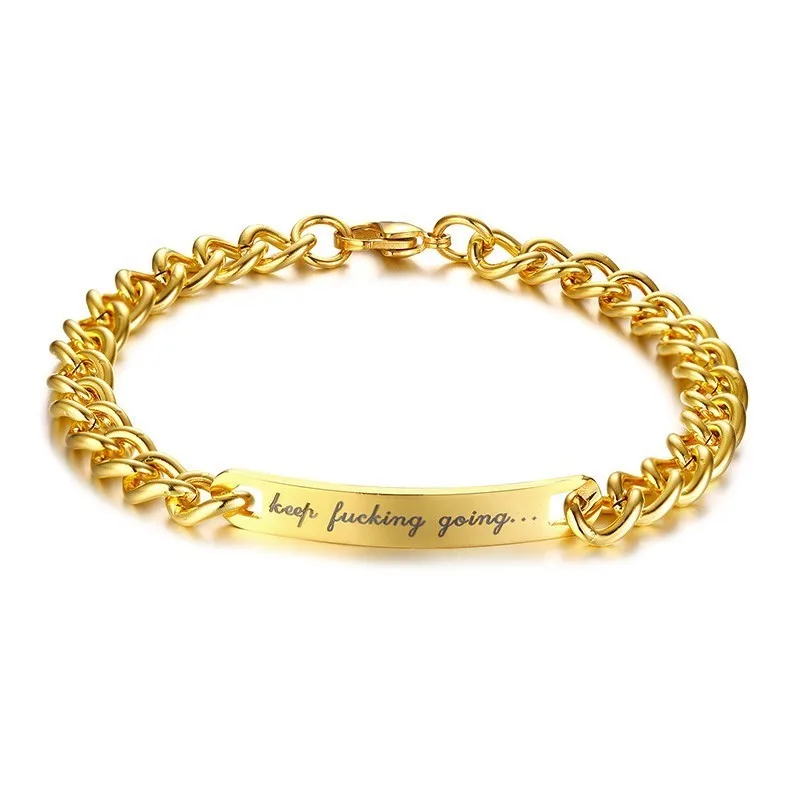 Браслет с лазерной гравировкой для мужчин, ID Tag FUCKINS, браслет-цепочка из нержавеющей стали