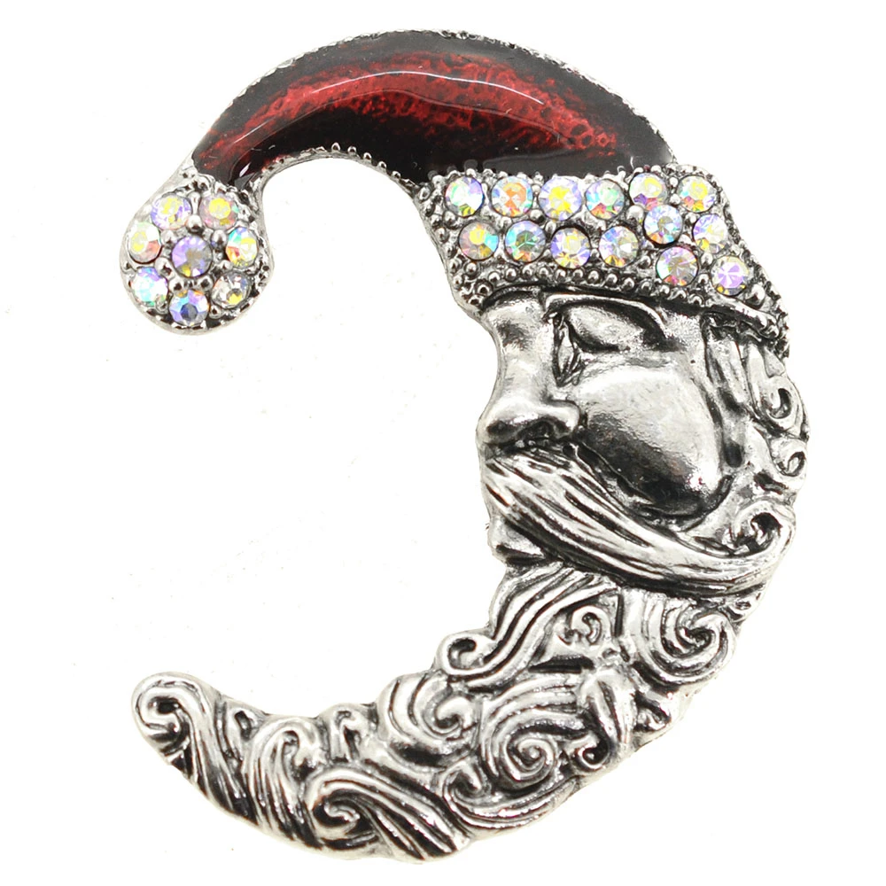 Fantasyard Christmas Santa Half Moon Face Crystal Brooch Pin - Silver 1.5 x 1.625 in. | Украшения и аксессуары