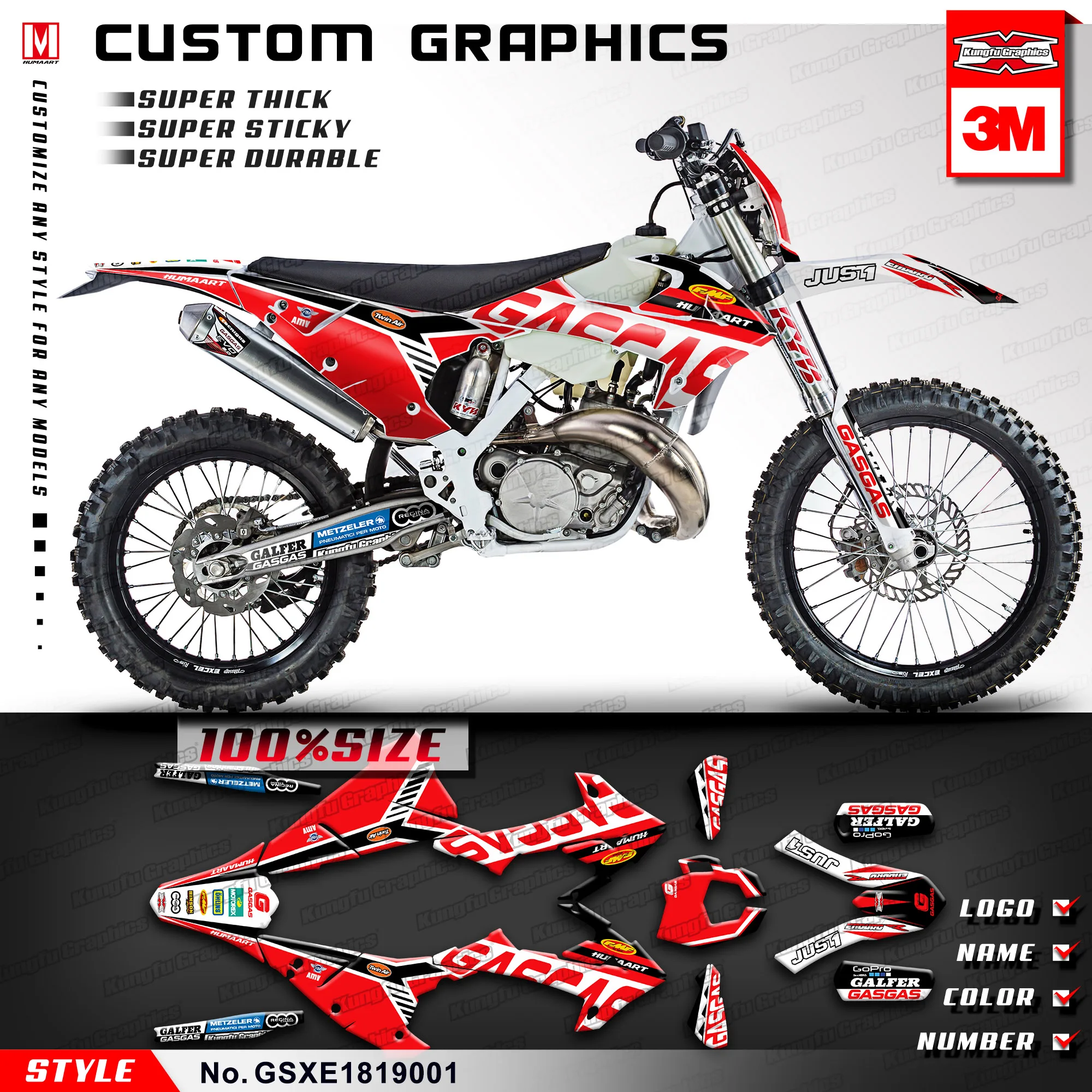 

KUNGFU GRAPHICS Custom MX Stickers Kit for GAS GAS XC EC 200 250 300 ECRANGER Enduro Six Days 2018 2019 (Style no. GSXE1819001)