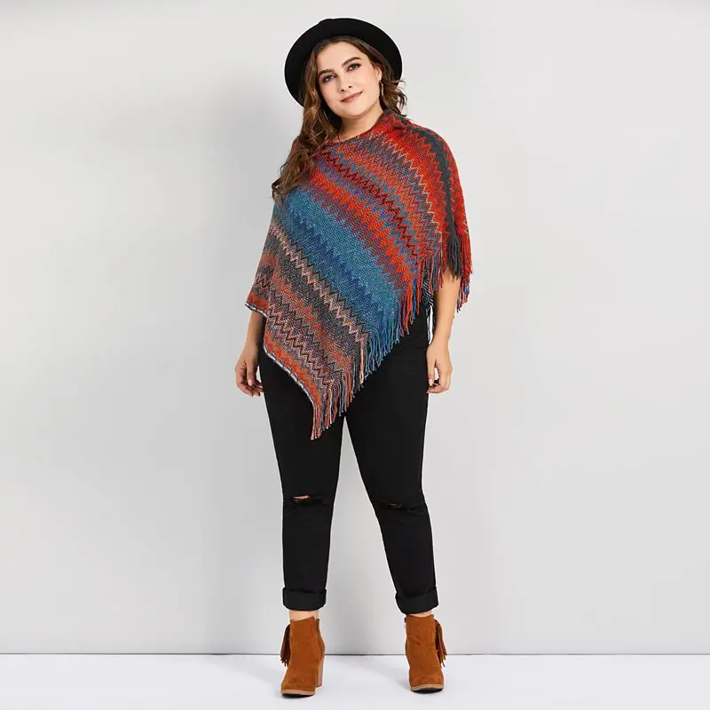 Женские кейпы повседневное Boho элегантный красный в этническом стиле плюс