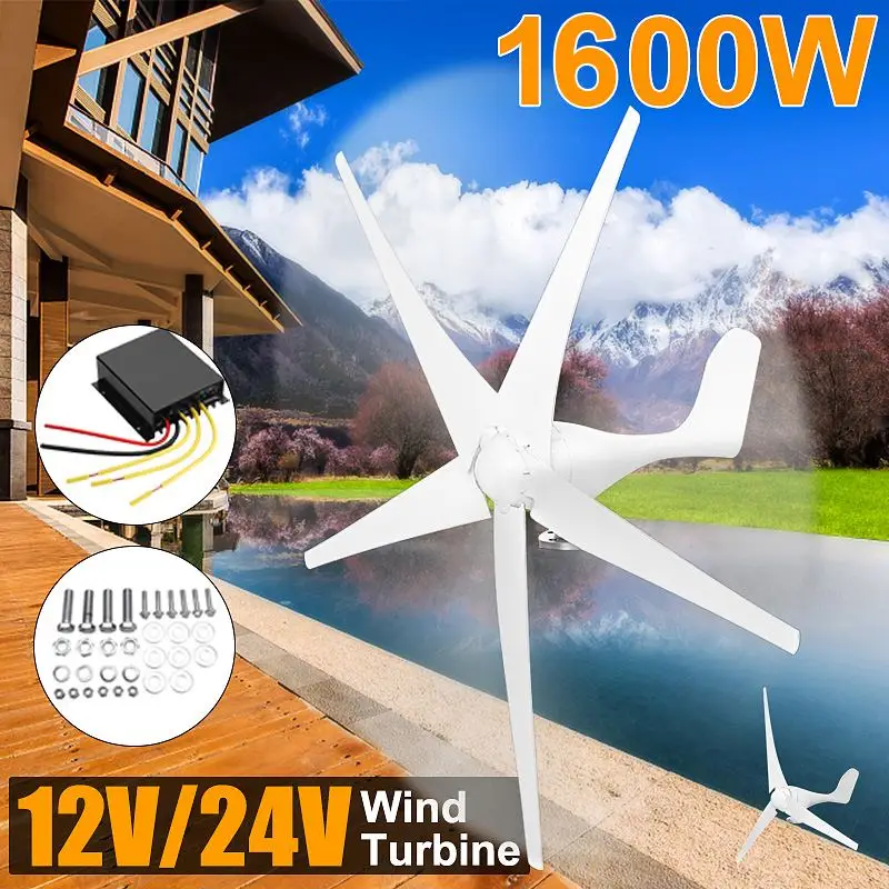 

1600W 12V 24 Volt 3/5 Nylon Fiber Blade Horizontal Home Wind for Turbine Wind Generator Power Windmill Energy for Turbine Charge