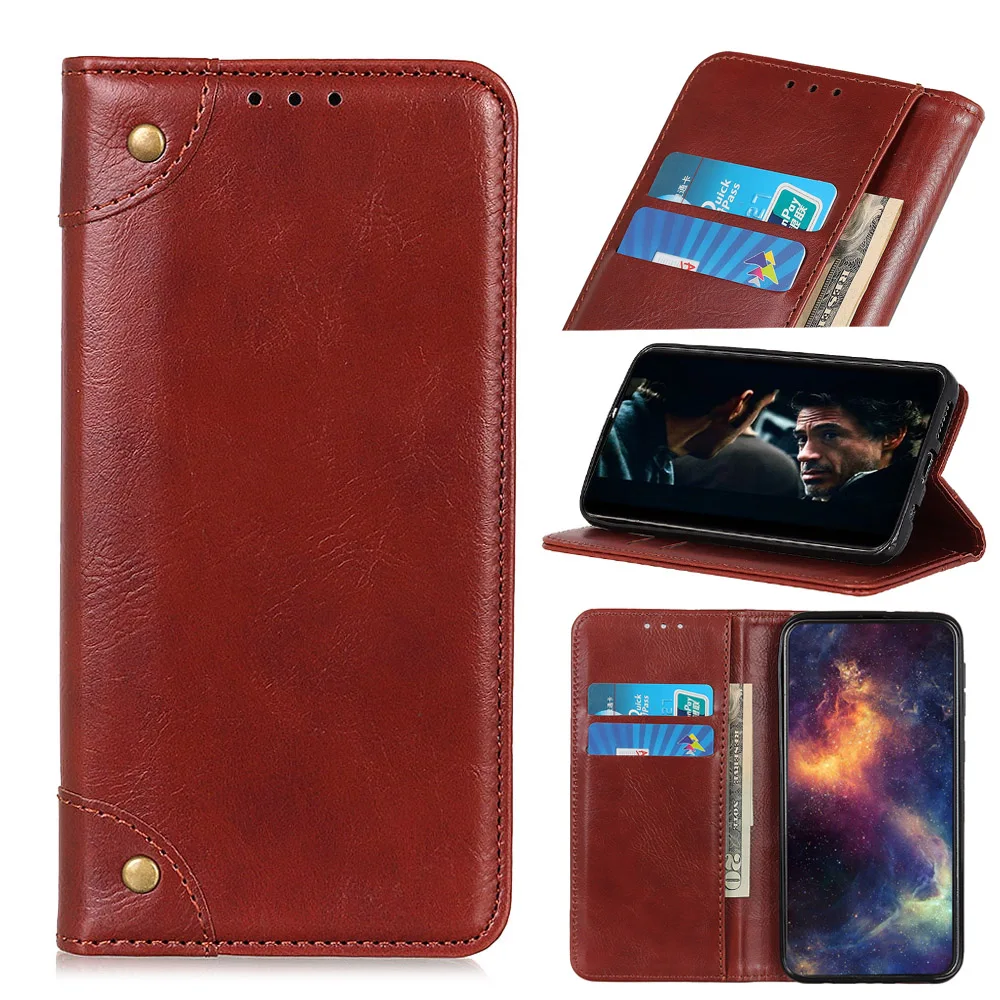 

For Oneplus 7 Pro Case PU Leather Vintage Retro Copper Magnetic Buckle Flip Stand Wallet Cover For One Plus 7 Pro Case Card Slot