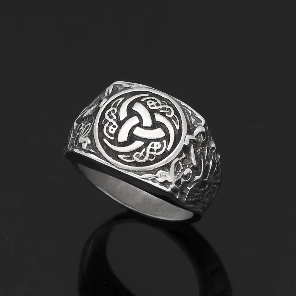

Nordic viking knot dragon stainless steel amulet Scandinavian ring with viking gift bag