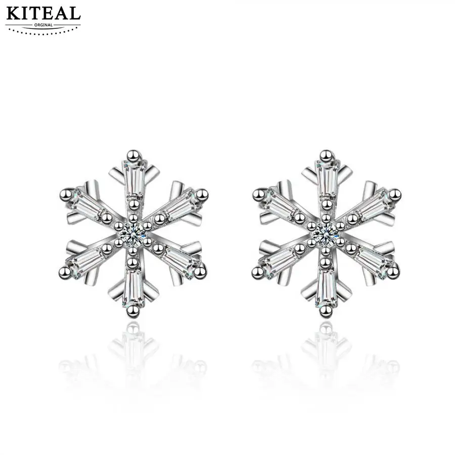 

KITEAL Hot 2019 925 woman silver earrings snow flake 12mm snowflake Engagement Wedding Jewelry Accessories
