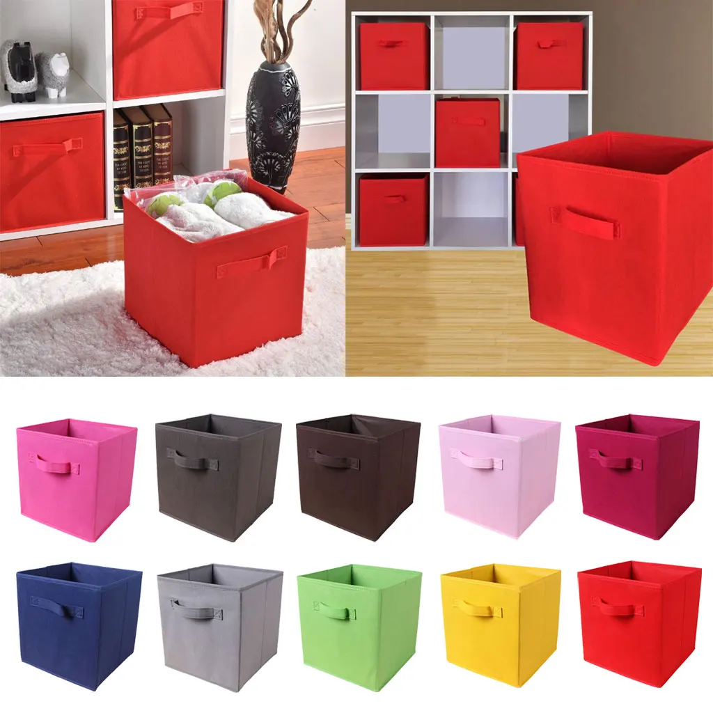

Foldable Storage Cubes Basket Dual Handles Cube Storage Box for Closet Shelf Organizer Drawer Organizers