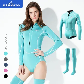

2MM Neoprene Diving Suit Women Profession Long Rash Guard With Long Socks Snorkel Rashguard Female Swimming Surfing Wetsuit