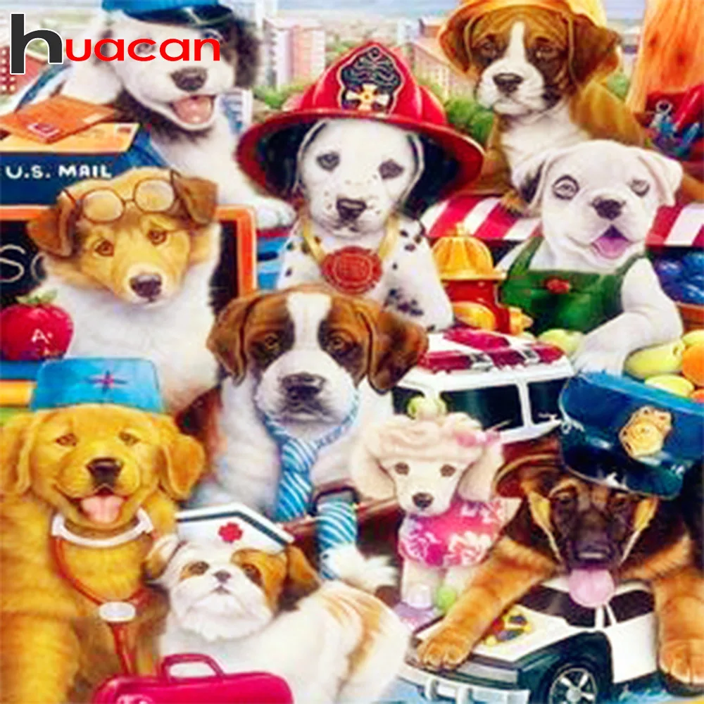 

Huacan Diamond Painting Animals Cross Stitch Kits Dog Diamond Embroidery Full Drill Square Diamond Mosaic Hobby And Handicraft