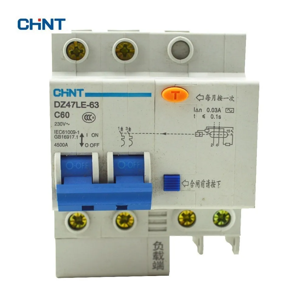 CHINT 60A низковольтный выключатель остаточного тока DZ47LE 63 C60 2P прерыватель цепи при