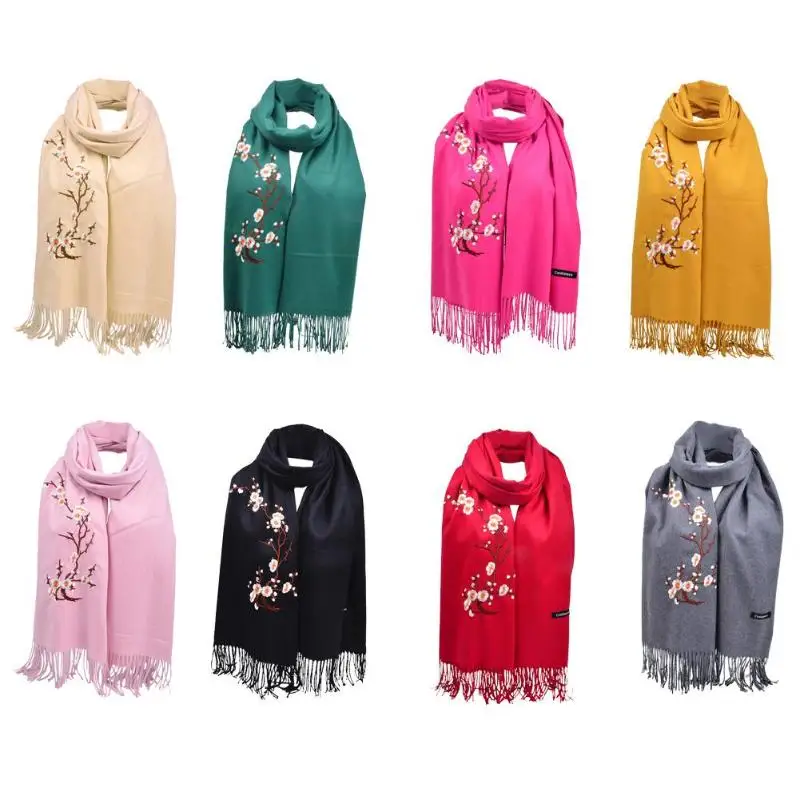 

Cashmere Embroidered Scarf Lady Winter Long Pashmina National Style Scarves