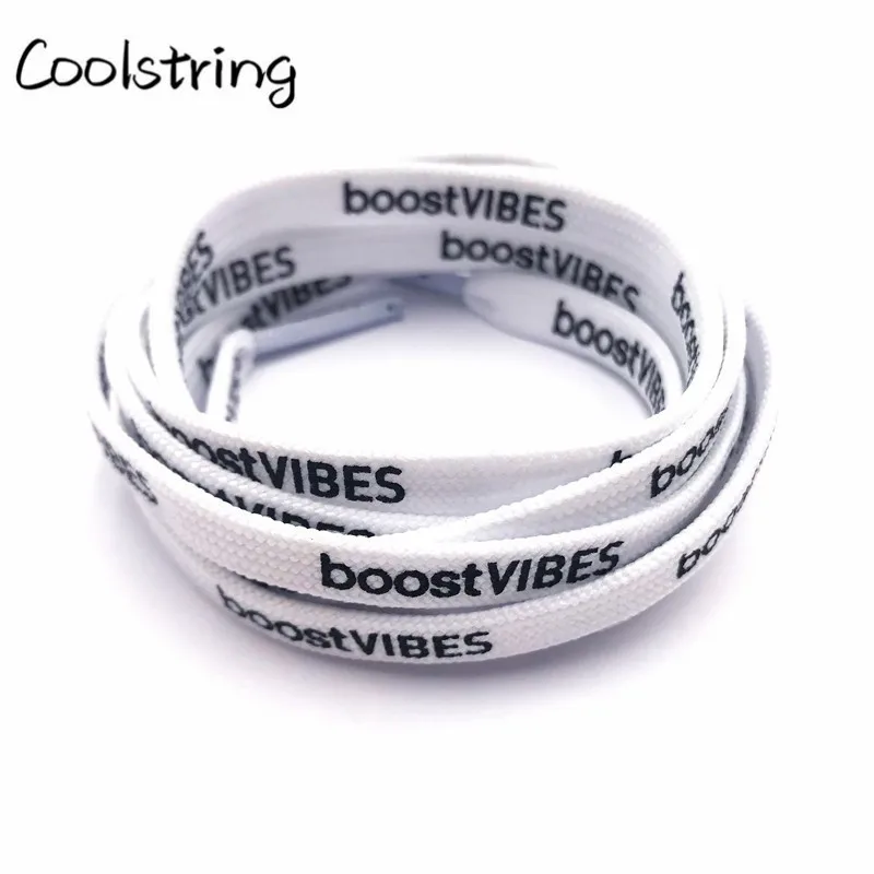 Coolstring Flat White Black Printed BoostVIBES Shoelaces Two Sided Printing Letter Bootlaces For Sports Basketball Canvas Shoes Coolstring Flat White Black Printed BoostVIBES Shoelaces Two Sided Printing Letter Bootlaces For Sports Basketball Canvas Shoes