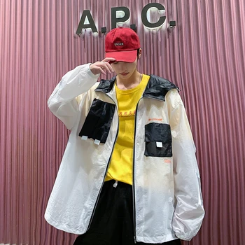 

Spring New Jacket Men Fashion Contrast Color Casual Hooded Jacket Man Streetwear Trend Wild Hip Hop Loose Bomber Jacket M-2XL