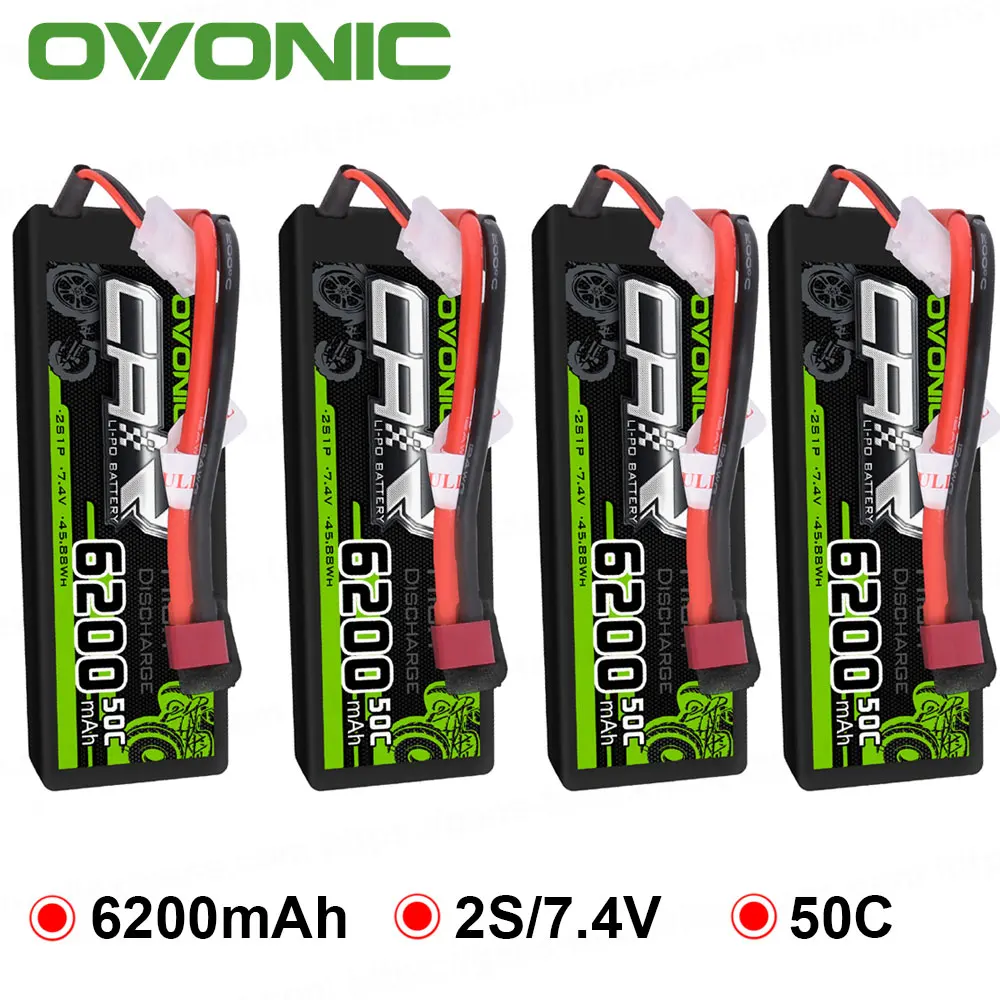 Ovanic RC автомобильный аккумулятор 6200 мАч 7 4 В LiPo 2S 50C Max 100C в твердом чехле для 1:8 1:10
