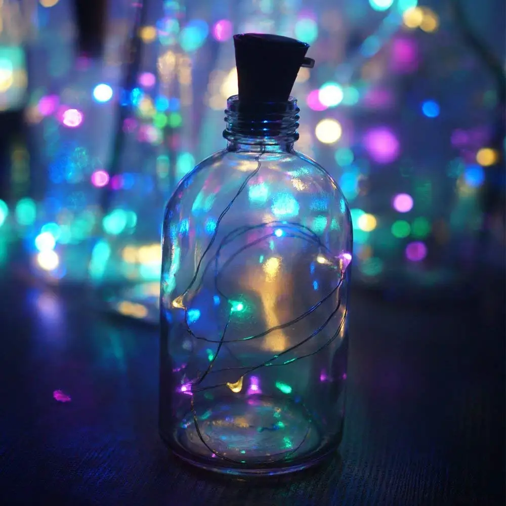 Wine Bottle Lights,Solar Powered LED Garland Silver Copper Wire Mini