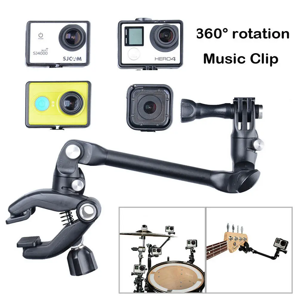 

360 Rotate Music Mount Arm Stand Guitar Drum Clips Holders Clamp Origina for All Gopro Cameras