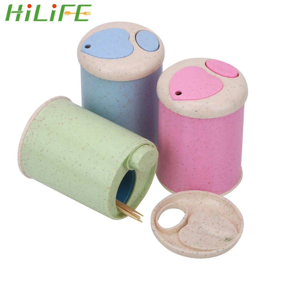 

HILIFE Toothpick Holder Home Decor Automatic Wheat Straw Container Toothpick Dispenser Toothpick Storage Box