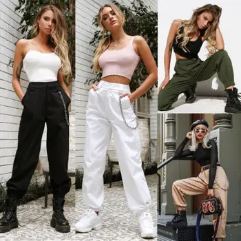

Fashion Women Cargo Utility Work Hiking Army Military Multi Pockets Chic High Waist Casual Ladies Pants