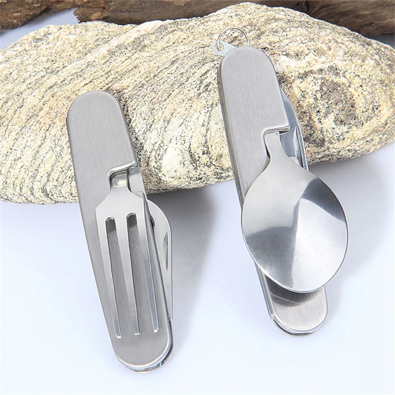 

Portable Folding Picnic Knife Fork Spoon Opener Kits Multifunction Silver Tableware Stainless Steel Outdoor Utensil Cutlery