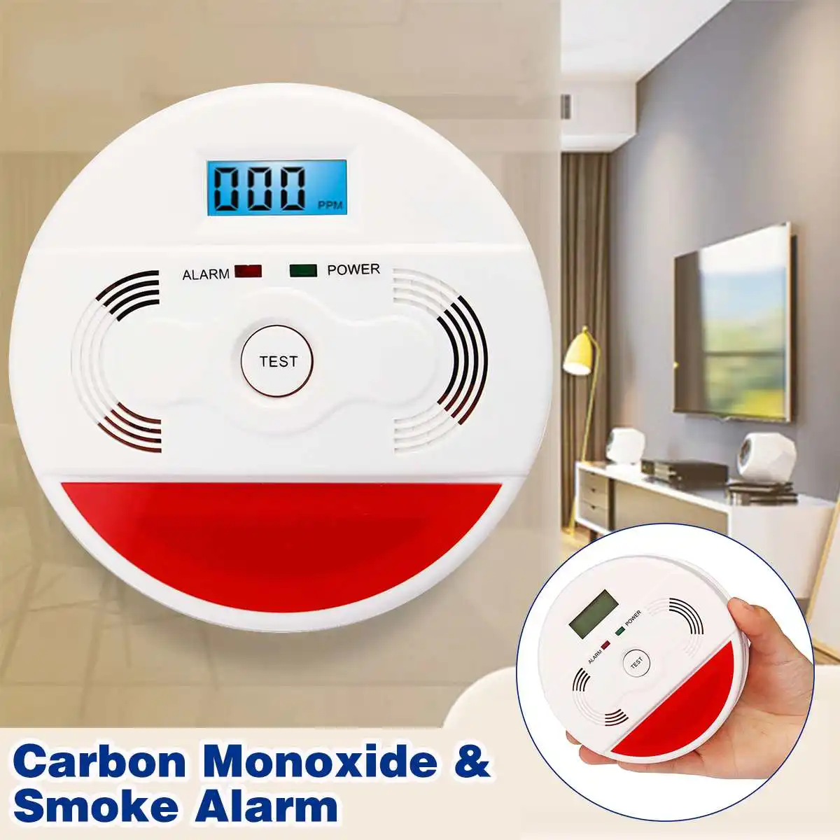 

2 in 1 LCD Display Carbon Monoxide & Smoke Combo Detector Battery Operated CO Alarm with LED Light Flashing Sound Warning