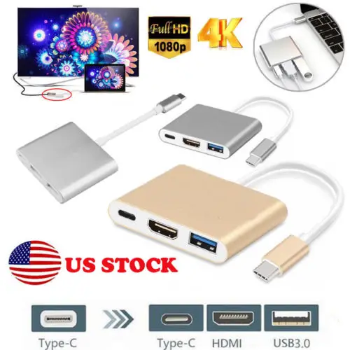 

Type C USB 3.1 to USB-C 4K HDMI USB 3.0 Adapter 3 in 1 Hub For Apple Macbook