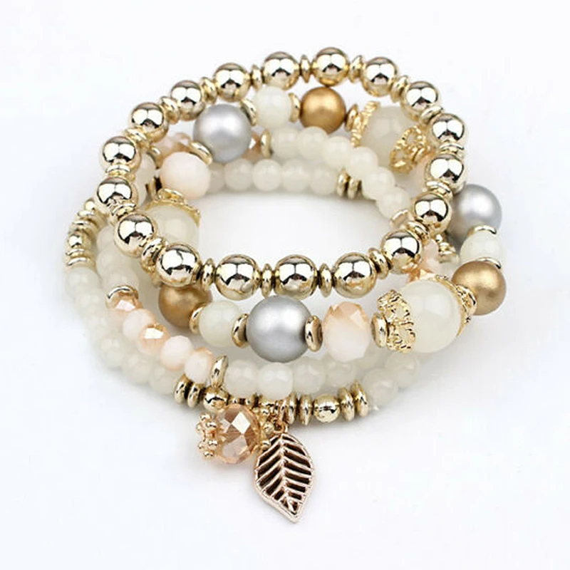 Распродажа 4 шт./компл. Многослойные Кристалл бусины оставить кисточкой женские жесткие браслеты ювелирные изделия Dropshopping