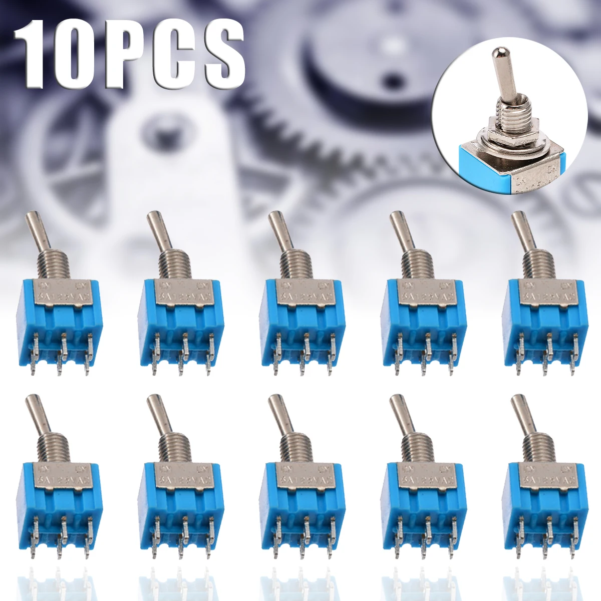 

10pcs DPDT Toggle Miniature Electrical Switches New MTS-202 6-Pin DPDT ON-ON 6A 125V AC Mini Blue Toggle Switch 2 Position
