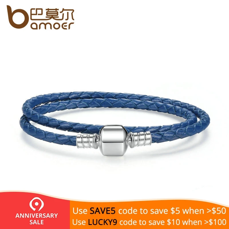 Goedkoop BAMOER Nieuwe Collectie 925 Sterling Zilver Blauw Snake Chain Verstelbare Gevlochten Touw Armbanden voor Vrouwen Sieraden PAS910