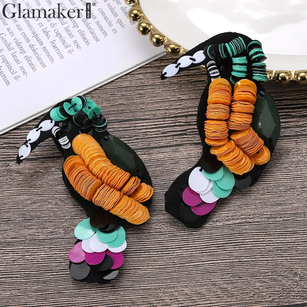

Glamaker 3D sequin tassel earrings jewelry Parrot vintage earrings women accessories 2019 trend fashion plastic long earrings