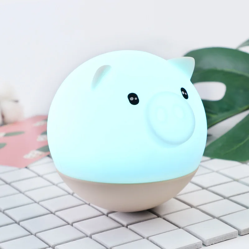 

DE.SOUL Colorful Cute LED Night Light Creative Tricky Pig Pat Light USB Rechargeable Silicone Cartoon Night Light