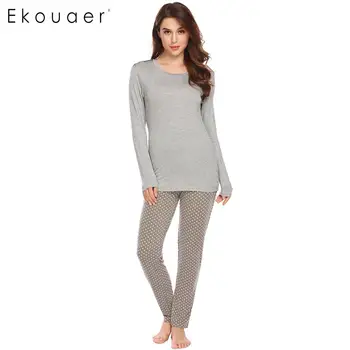

Ekouaer Women Sleepwear Pajamas Set Long Sleeve Sleep Shirt Dot Long Pant Pj Set Lounge Pajama Suits Sleeping Wear