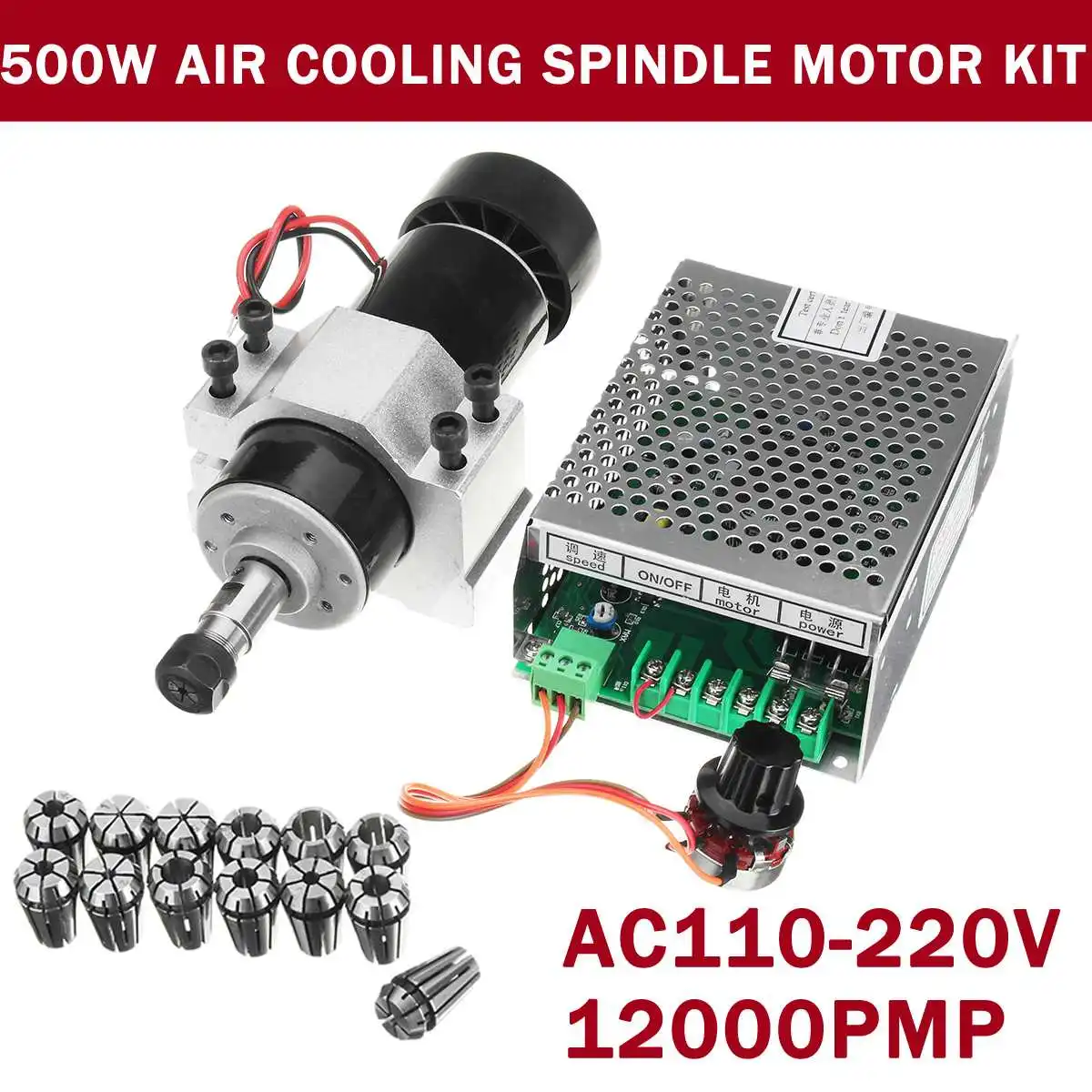 

500W CNC Air Cooling Spindle Motor Engraving Machine Router+52mm Clamps+Speed Governor ER11 Collet Chuck For Engraving Machine