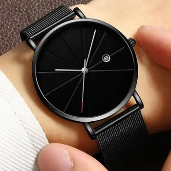 

erkek kol saati Men's Watches Luxury Business mesh band stainless steel Quartz Wristwatch Dial Date Clock Relogio Masculino