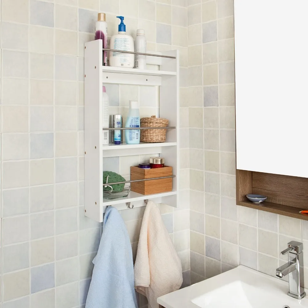 

SoBuy FRG33, Wall Mounted Cabinet Shelf Rack, Bathroom Kitchen Storage Shelf, 3 Tiers + 3 Hooks