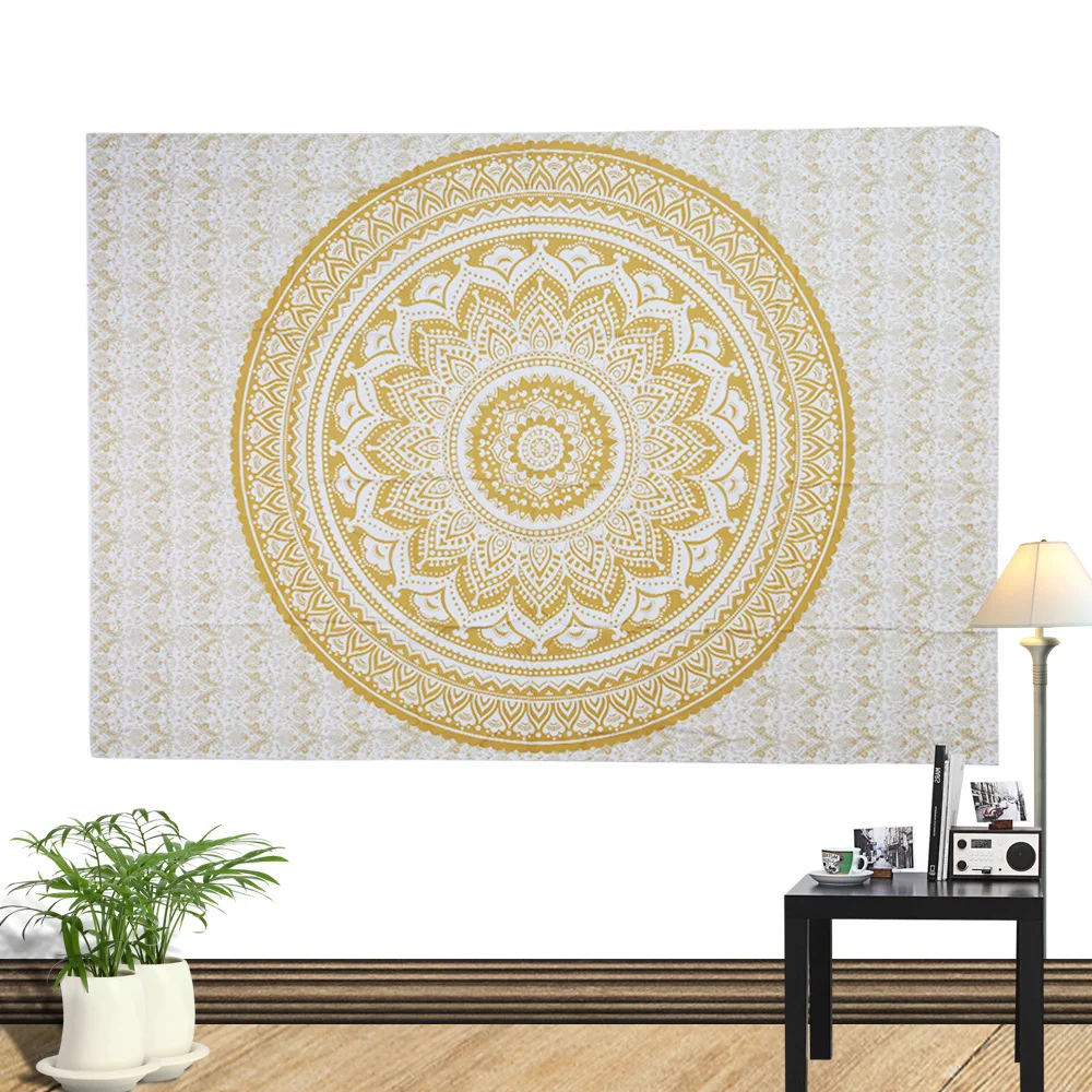 

Loartee Yellow White Flower Circle Mandala Tapestry Indian Art Home Wall Hanging Decoration Curtain