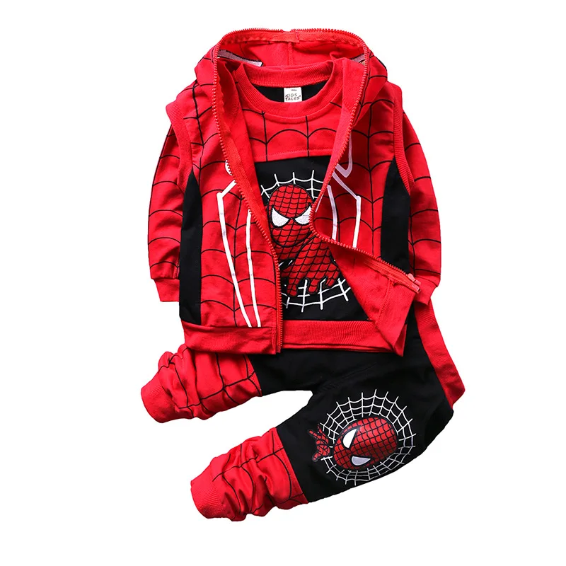 spiderman kids boys clothes set Hooded jackets+vest+pants toddler