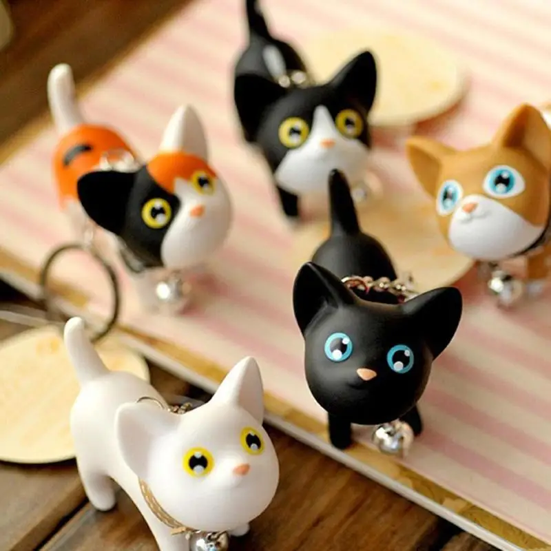 

Fashion Cute Cartoon Cat Pendant Key Rings Kitten Cat Key Chain Shake Head Bell Car Bag Keychains Creative