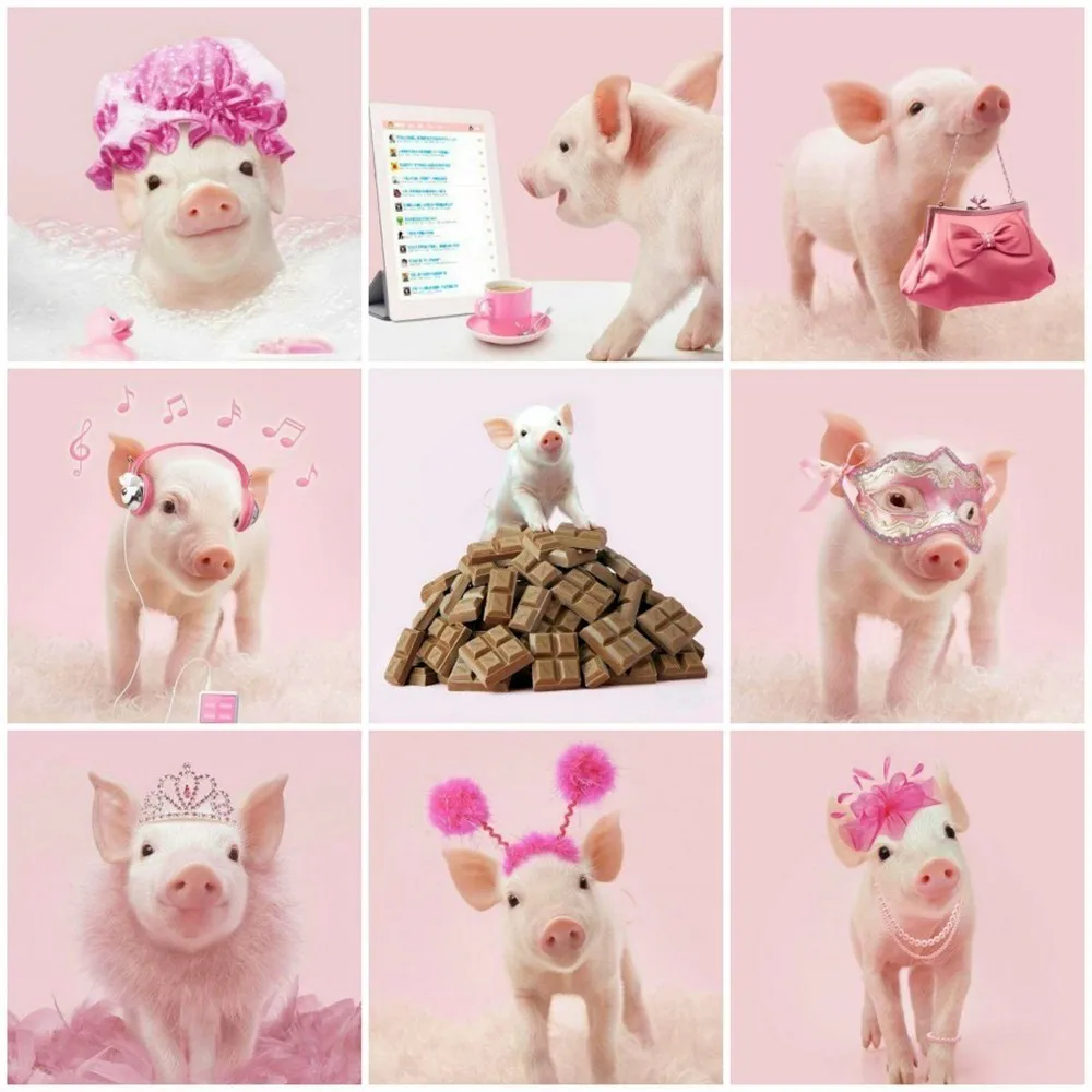 

Huacan 5D DIY Full Square Diamond Painting Animal Diamond Embroidery Cross Stitch Pig Rhinestone Mosaic Decor Home Gift Handmade