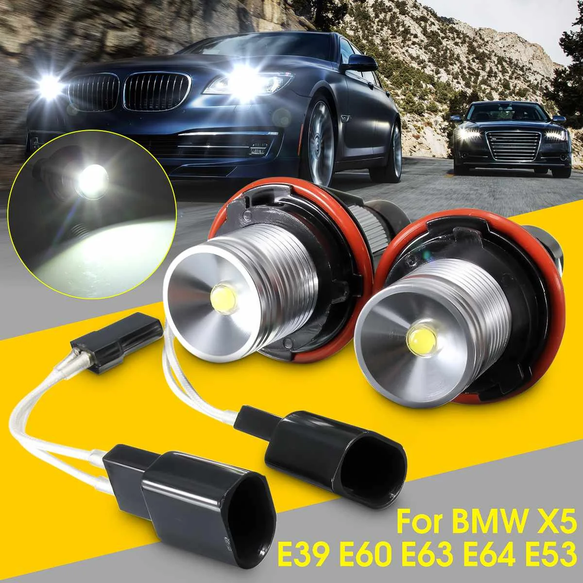 

2Pcs 20W White 6000K LED Angel Eyes Halo Ring Light Lamp Bulbs Marker For BMW E39 X5 E60 E63 E64 E53 Headlight Error Free