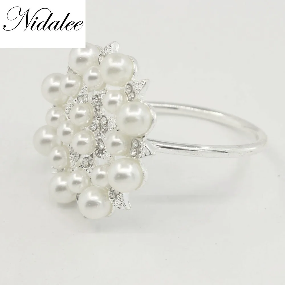 

Nidalee Metal Alloy Pearl Rhinestone Napkin Ring Crystal Diamond Christmas Rings Serviette Silver For Weddings Flowers
