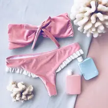 Женский сексуальный бархатное бикини набор пуш-ап Мягкий купальник без бретелек купальник купальная пляжная одежда