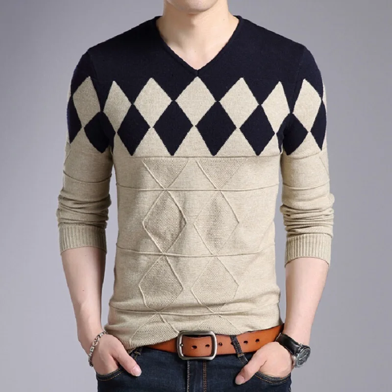 

Zollrfea New Hot Fashion Men Casual V-Neck Pullover Autumn Slim V-Neck Pull Knitted Cashmere Plus Size 3XL AD00126