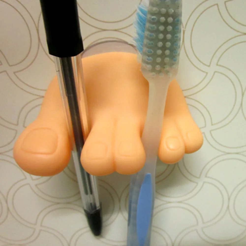 

Funny Foot Toe Shaped Toothbrush Holder Cute Cable Mount Pencil Stand Wall Mount Storage Rack Organizer
