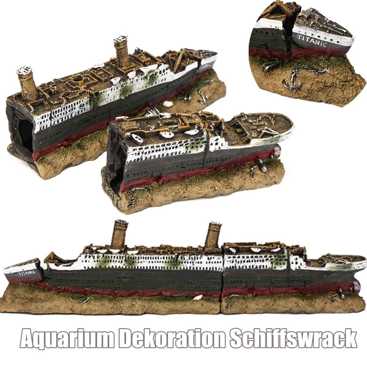 Aquarium Fish Tank Polyresin Ship Wreck Titanic Boat Ornament Fish Tank