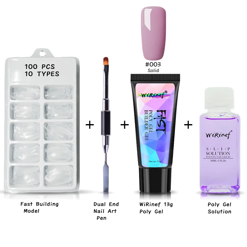 

WiRinef 4pcs A Kit Poly Gel Nail Art Fast Uv Builder Gel Extension Glue Makeup Bush Slip Solution Nail Polygel Set