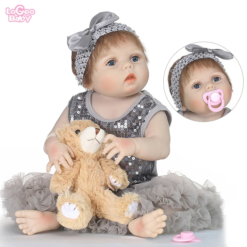 

Logeo Baby Full Silicone Reborn Baby Doll 22" Girl Vinyl Newborn Baby Model Dolls Bebes Reborn Baby Dolls lol Doll Bathing Toys
